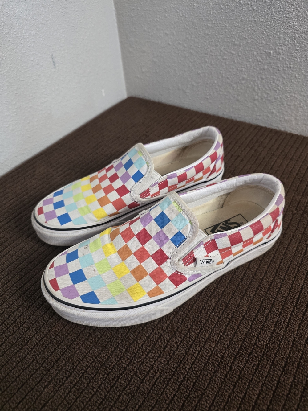Vans Checkerboard Slip-On Sneakers in Rainbow Colors
